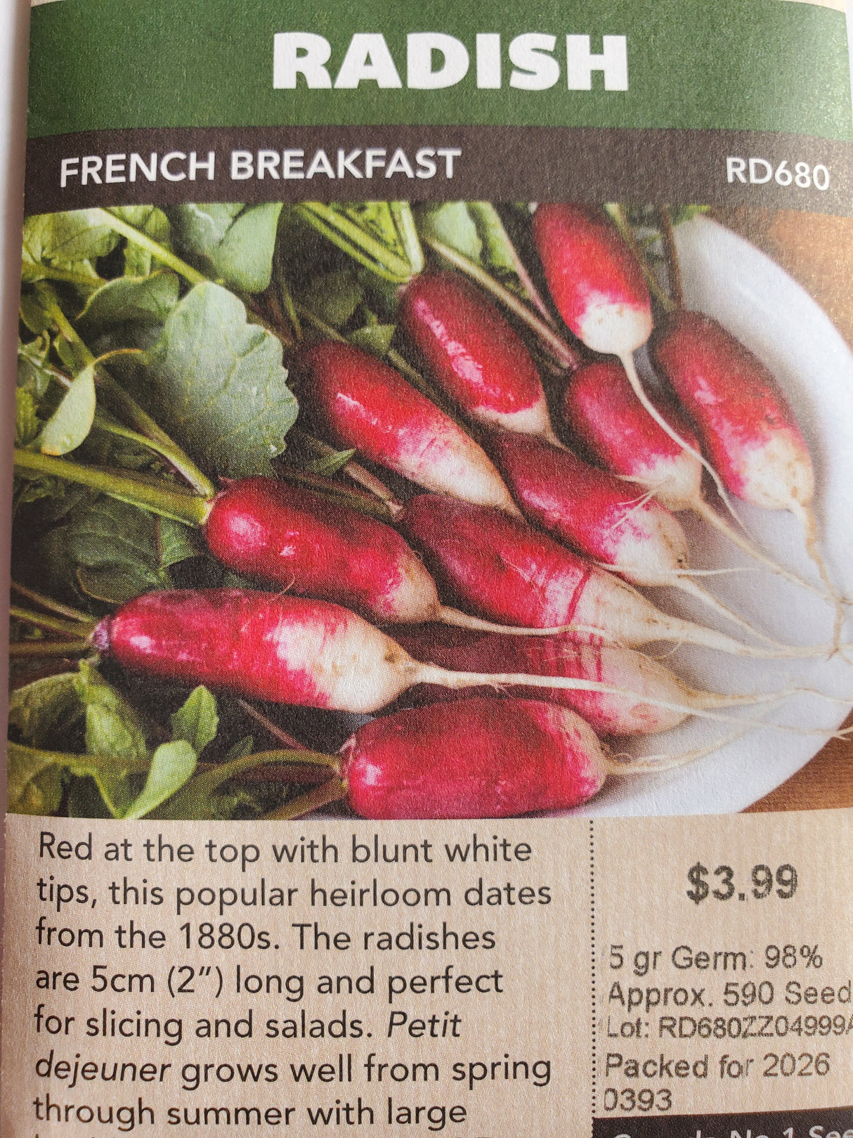 SEEDS - RADISH FRENCH BREAKFAST