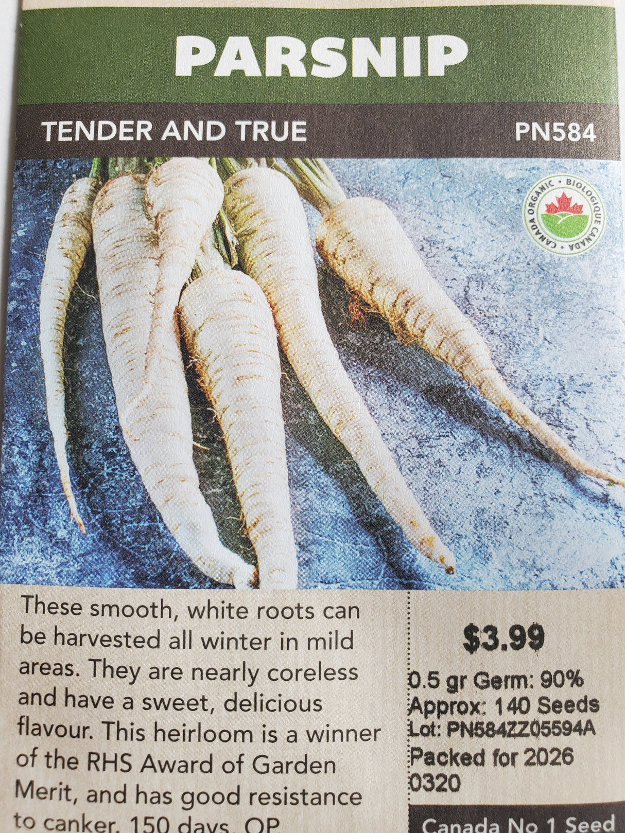SEEDS - PARSNIP TENDER AND TRUE