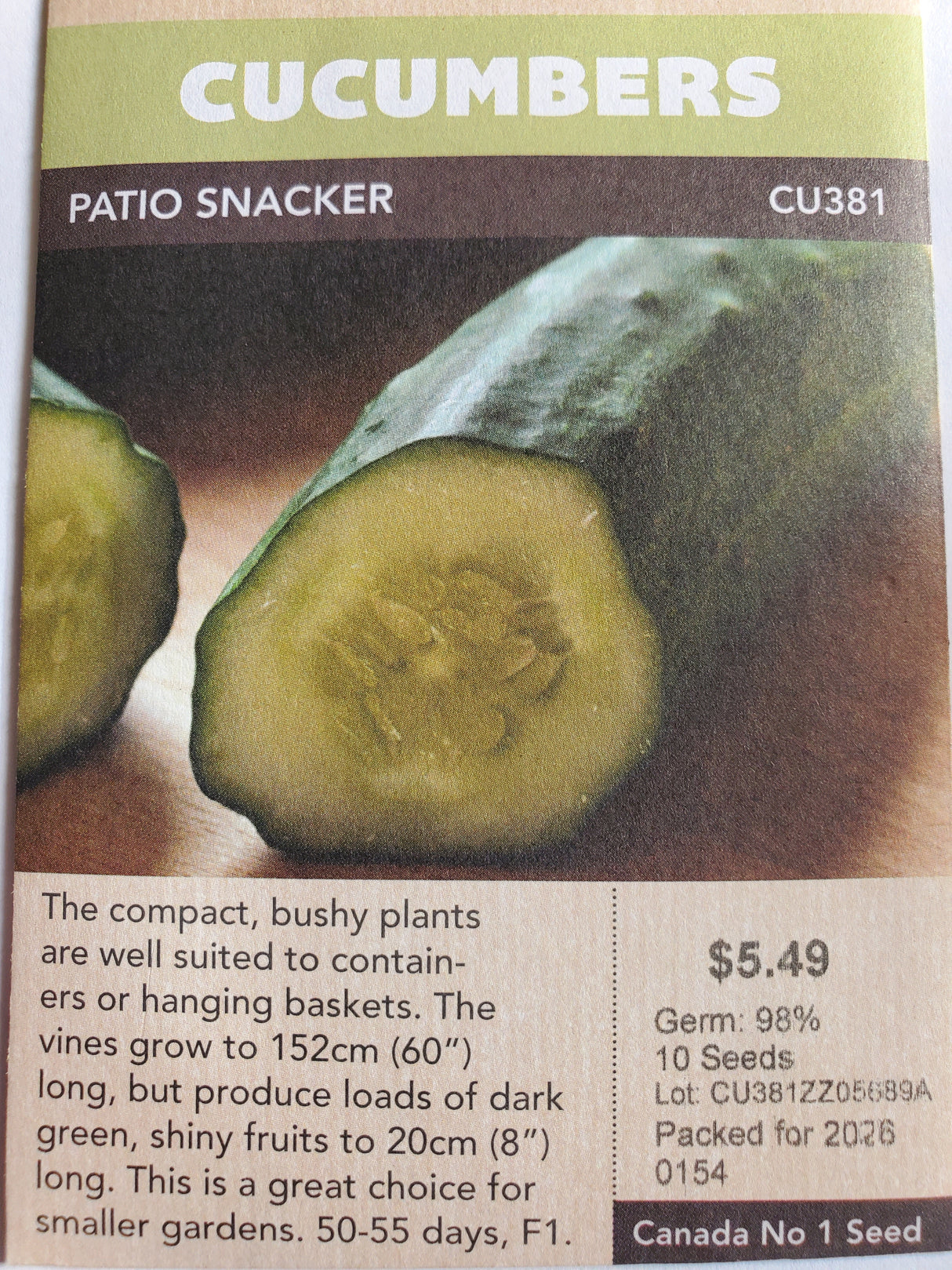 SEEDS - CUCUMBERS PATIO SNACKER