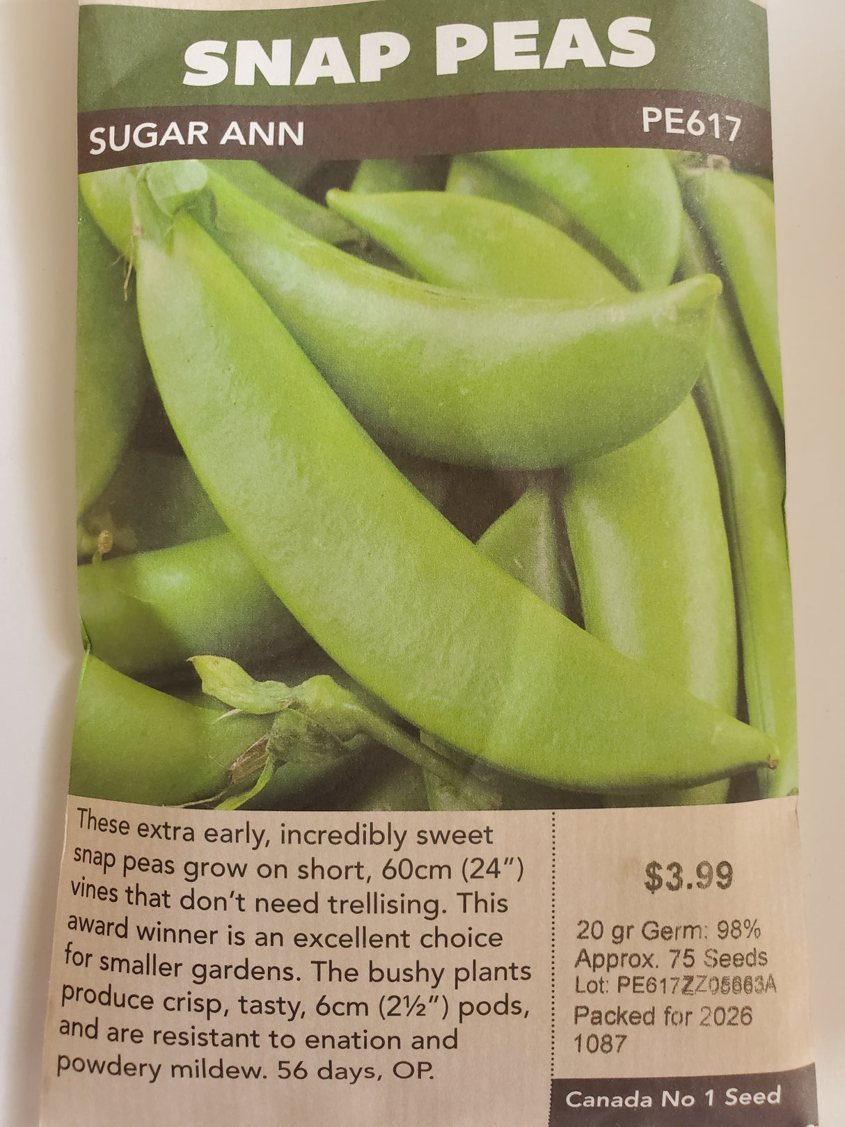 SEEDS - SNAP PEAS SUGAR ANN