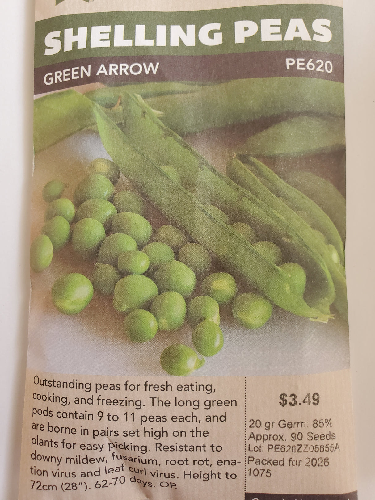 SEEDS - SHELLING PEAS GREEN ARROW