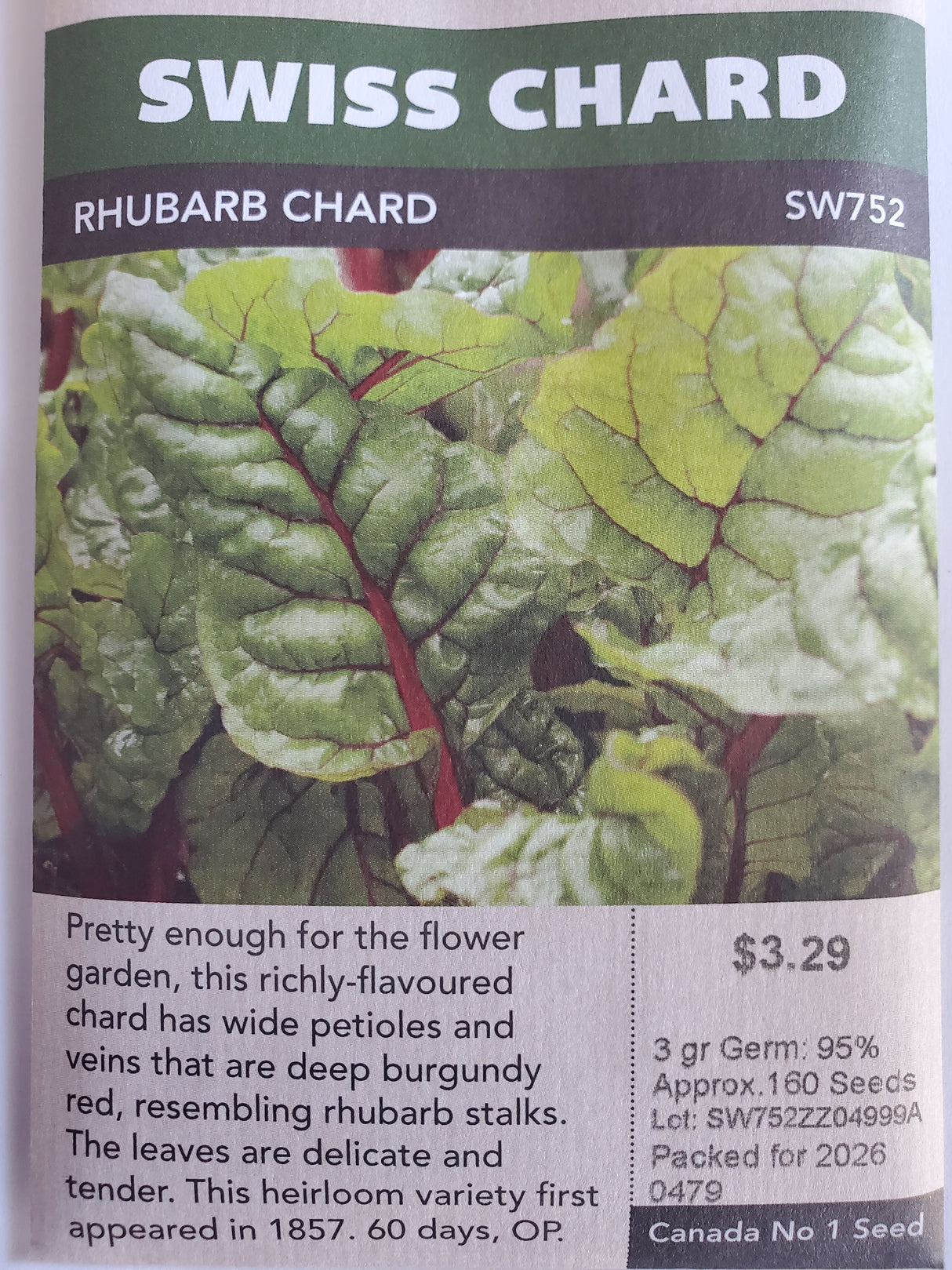 SEEDS - SWISS CHARD RHUBARB CHARD